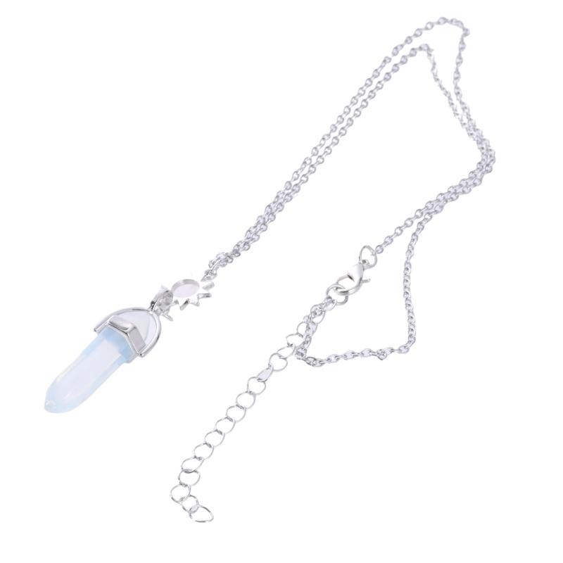 2PCS Natural Stone Hexagonal Column Crystal Pendant for Sun and Moon Charm Best Friends Jewelry Bullet Stone Women BFF G