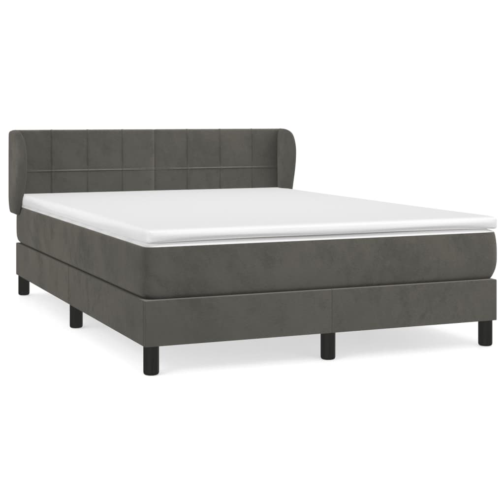 Box Spring Bed with Mattress Dark Gray 140x190 cm Velvet