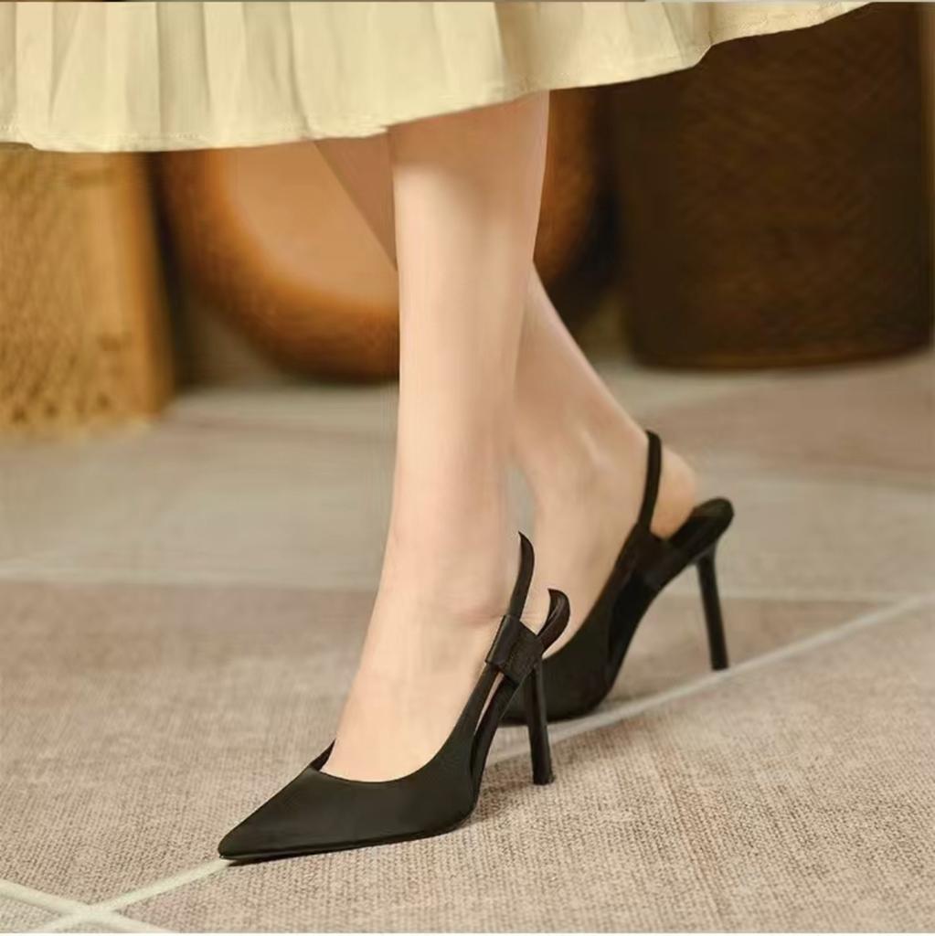 Spring   Women Slingback Sandals Pointed Toe Slip On Thin High Heel Ladies Elegant Pumps Shoes Drss Sandals