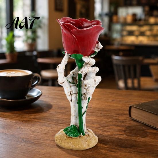 Halloween Table Ornaments Skeleton Hand Rose Candle Holder, Gothic Resin Decorative Ornament Atmospheric Trough for Home Decor, Dark Style Romantic
