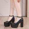 Sexy Thick-soled Single Shoes Women's 11CM High Heels Ankle Buckle Black Spring Autumn Women's Platform Heels Pumps for Women