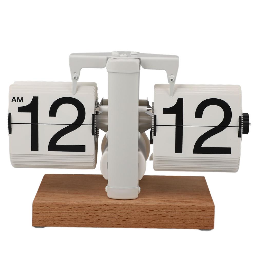 Digital Flip Clock 12H AM PM Auto Mechanical Flip Desk Clock with Wood Base Vintage Retro Digital Table Clock for Home Bedroom