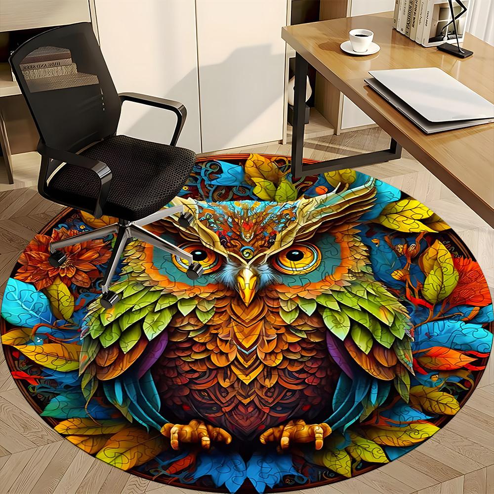 1pc Owl Nature Office Round Area Rug, Indoor Mat Suitable For Office, Under Office Chairs Bedroom Living Room Home Decor, Room Deco 146