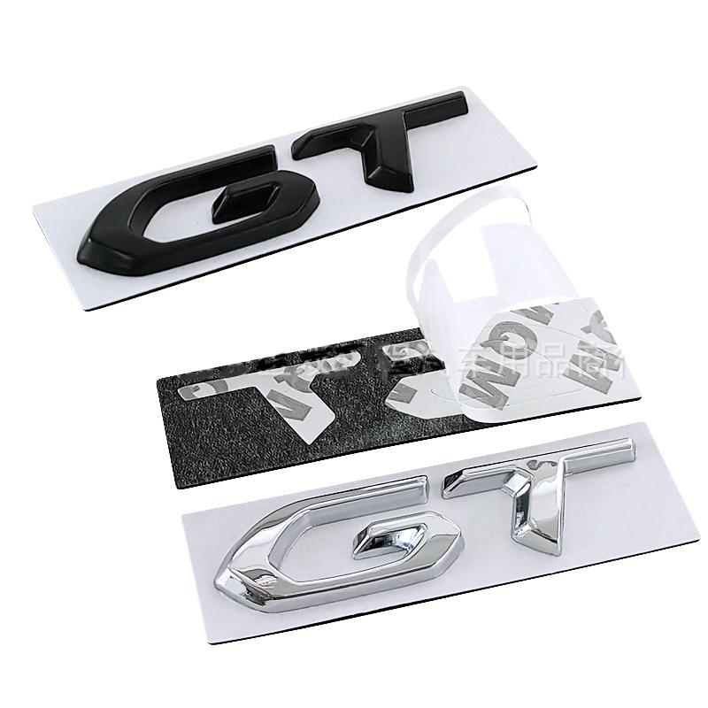 3d Metal Chrome Black Logo GT Emblem Letters Car Rear Trunk Badge Self-adhesive Sticker Accessories