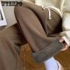 Women's Casual Pants Plush and Thicken Corduroy Trousers Wide Leg Pants Brown Straight Trousers Warm Comfortable Simple Solid Color Autumn and Winter