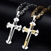European and American Titanium Steel Cross Necklace Pendant Three-layer Three-dimensional Hip-hop Cuban Chain Stainless Steel Square Buckle Chain