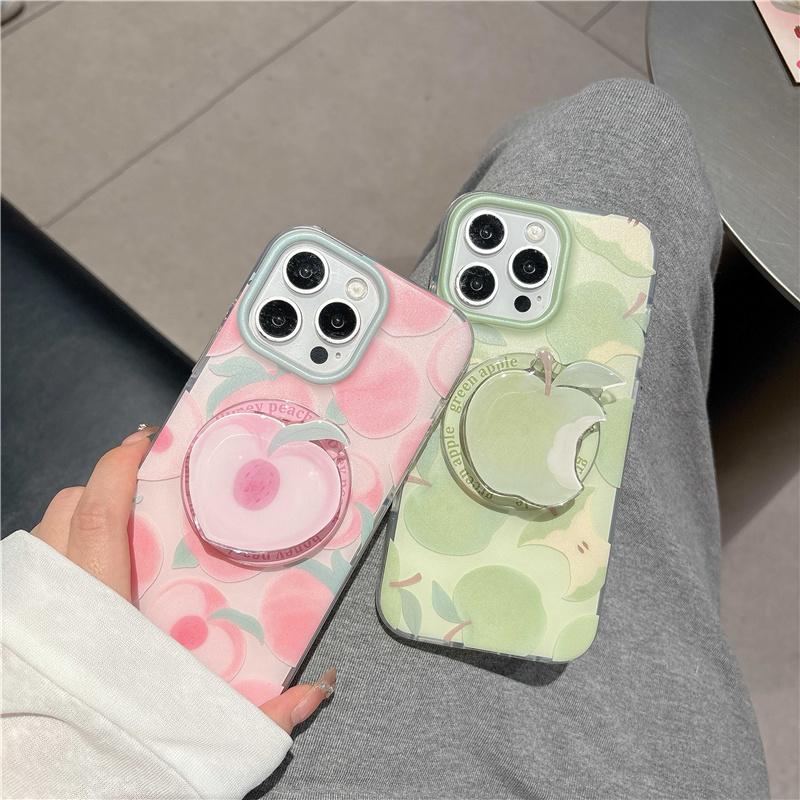 Summer Cute Peach Magnetic Stand Phone Case For iPhone 16 Pro 15 14 13 Pro Max Cover with Magsafe Holder Girp Shockproof Cases