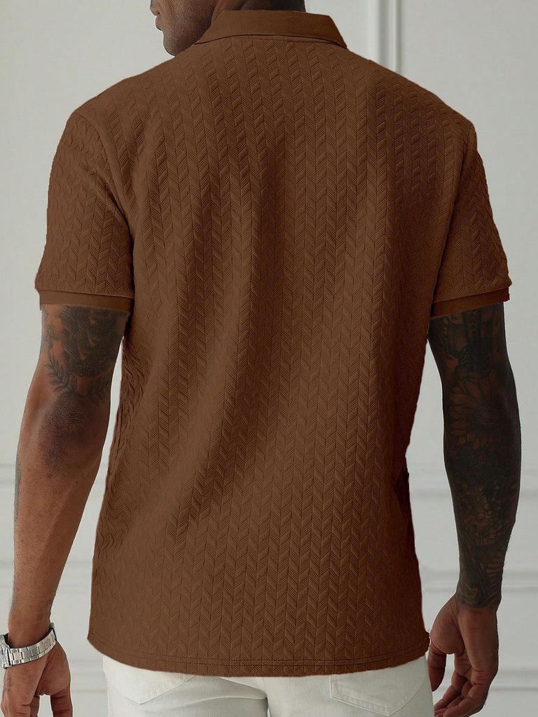 Летняя мужская однотонная рубашка-поло 2025 - Короткий рукав, Деловой стиль, Ткань из химических волокон