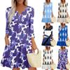 Women's Summer Dress Loose V Neck Three-quarter Sleeve Sundress With Pockets Dress