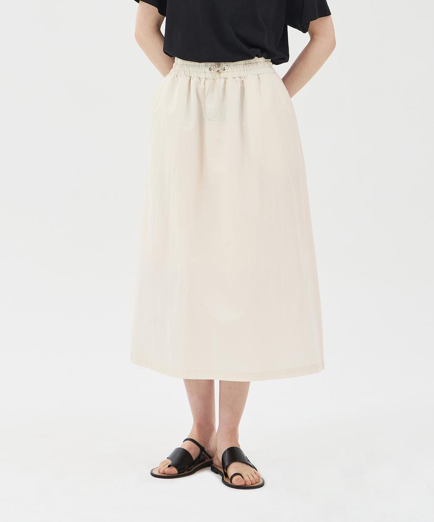 Pin Black Drawstring Elastic Skirt Ivory