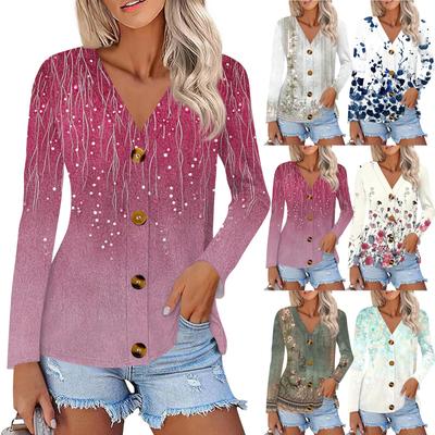 Женская модная повседневная рубашка на пуговицах с принтом, топы с длинным рукавом