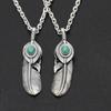 S925 Sterling Silver Jewelry Vintage Thai Silver Handmade Eagle Turquoise Feather Pendant