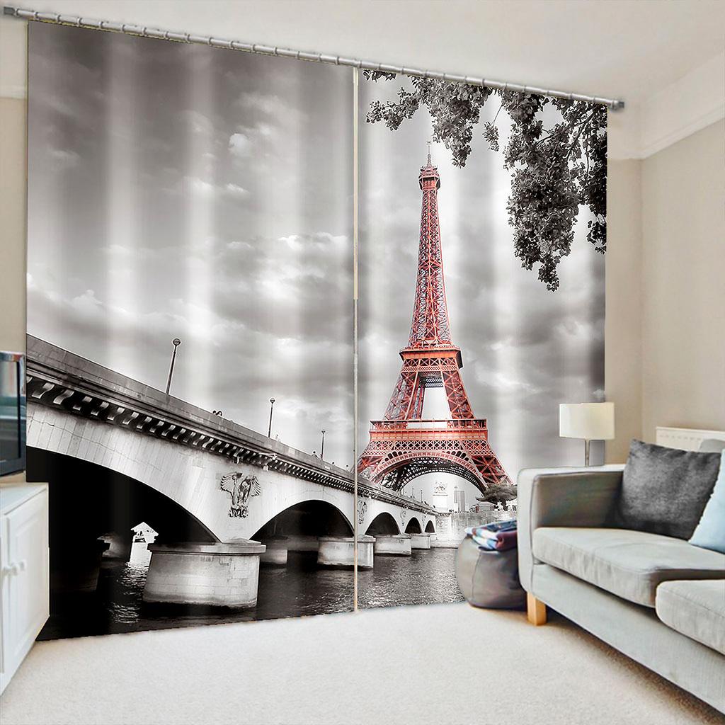 Paris Oil Painting Design Eiffel Tower In the Streets Thin Window Curtains for Living Room Bedroom Decor On Sale 2 Pieces