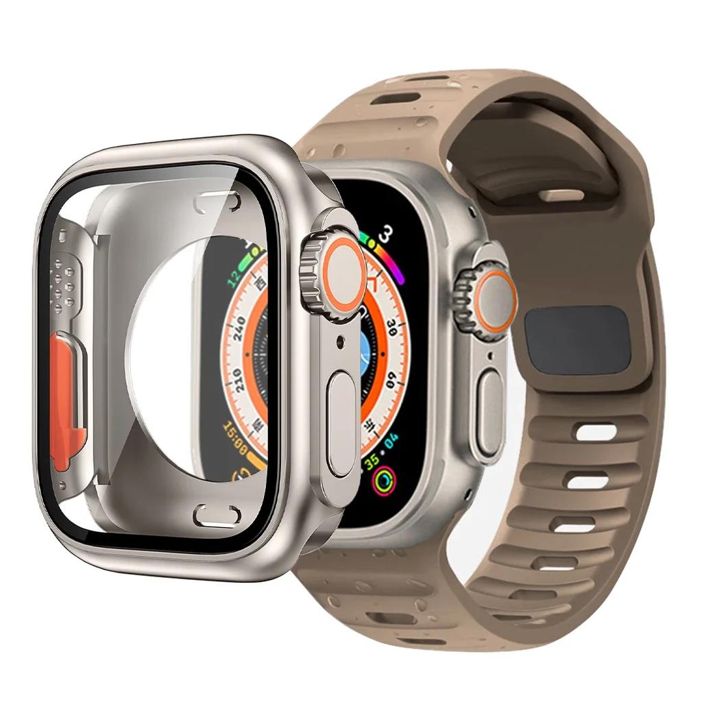 Чехол+Ремешок Для Apple Watch Ремешок 45мм 44мм 41 42 46мм Умный Силиконовый Браслет Iwatch Серия 5 6 Se 7 8 9 10 Заменить на Ультра Чехол