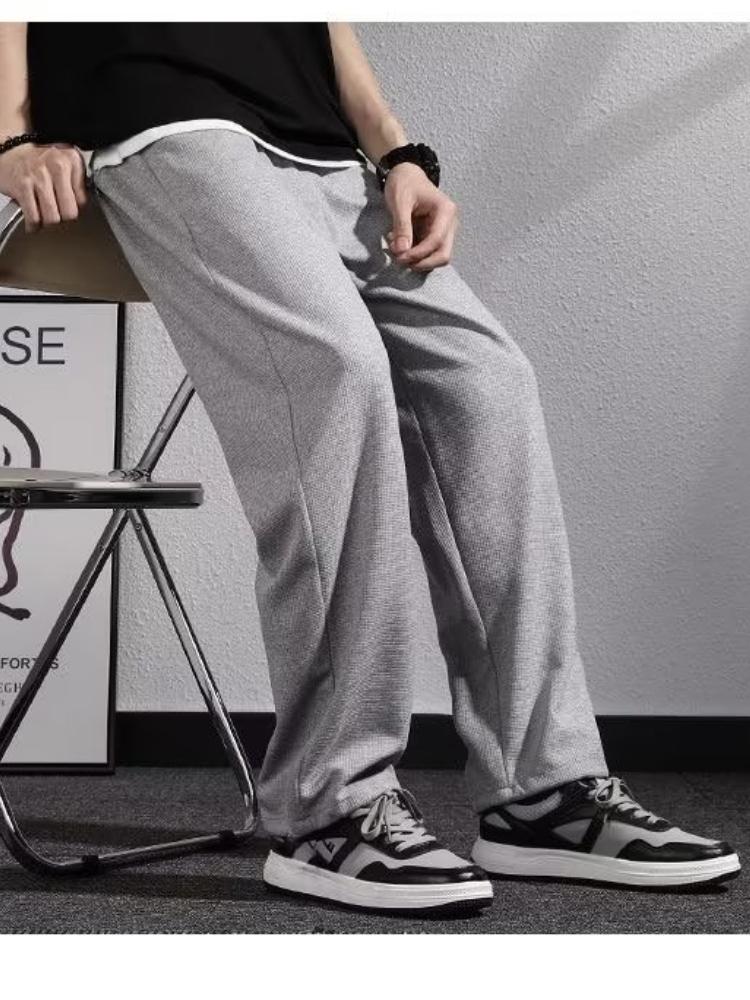 Men's Waffle Sweatpants with Oversized Texture and Tactile Feel, Sporty and Casual Wide Leg Pants, Versatile and Solid Color Casual Pants