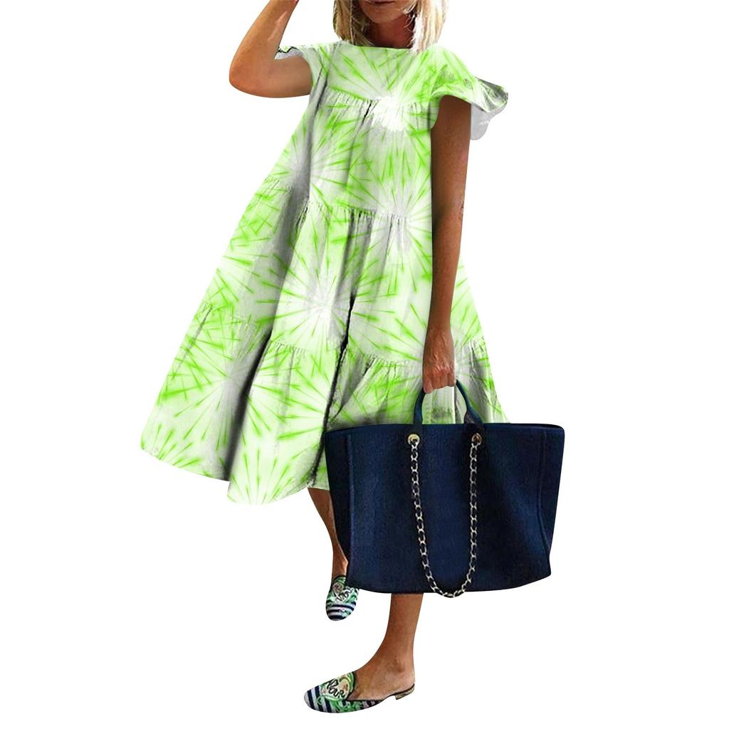 Женские повседневные летние платья с рюшами и круглым вырезом с коротким рукавом