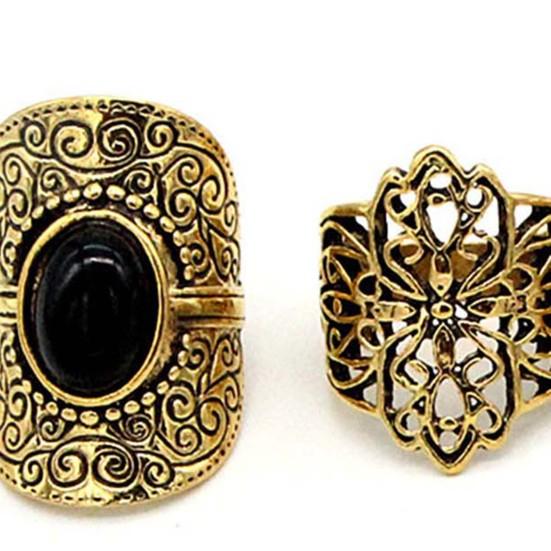 4Pcs/Set Unisex Rings Wide Ethnic Style Hollow Carved Pattern Knuckle Rings Jewelry Accessories