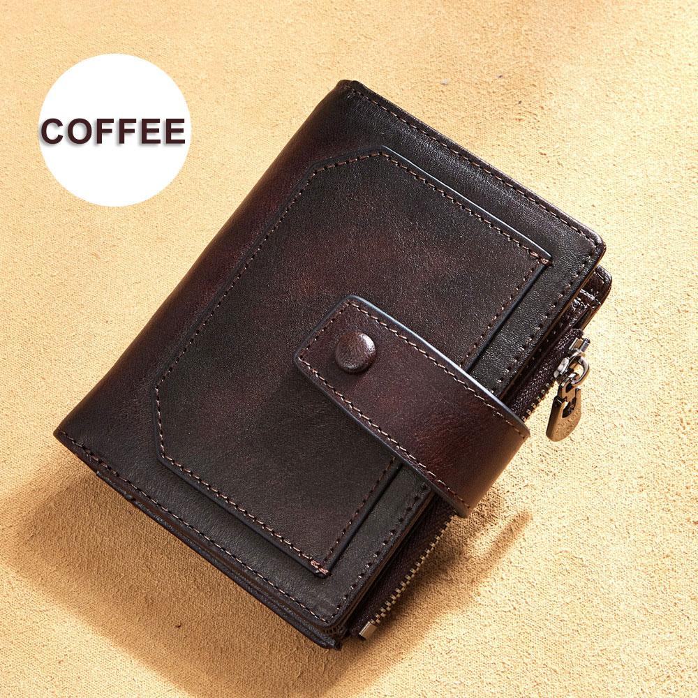 Vintage Men Genuine Leather Wallet RFID Blocking Trifold Short Multi Function Money Clip Large Capacity Zipper Coin Purse