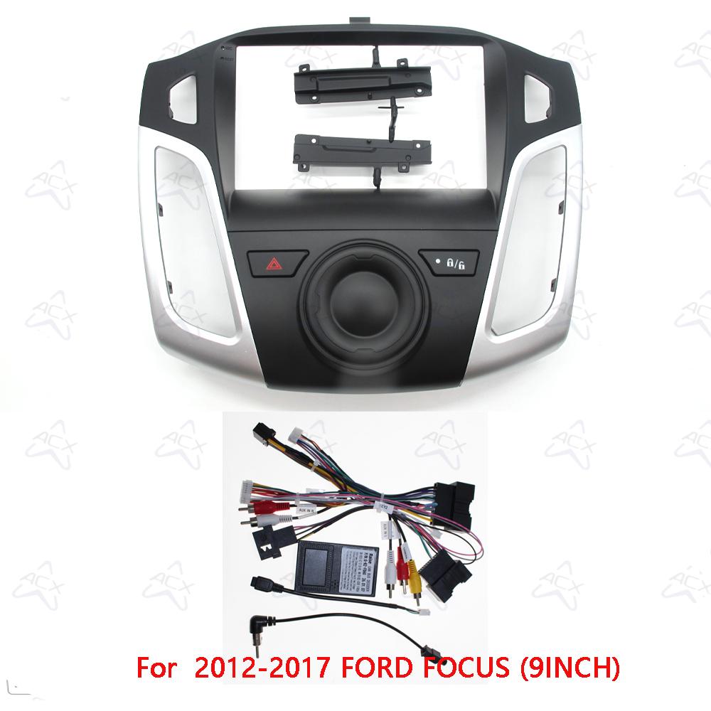 9inch Car Radio Fascias For Ford Focus 2012-2017 Android Stereo Frame Player 2 Din Head Unit Panel Dash Trim With Cable canbus