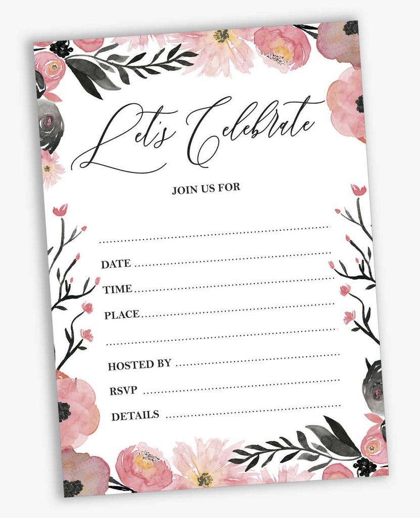 Inkdotpot Набор из 30 приглашений с конвертами, Румяно-цветочные приглашения для вашей свадьбы, девичника, детского праздника