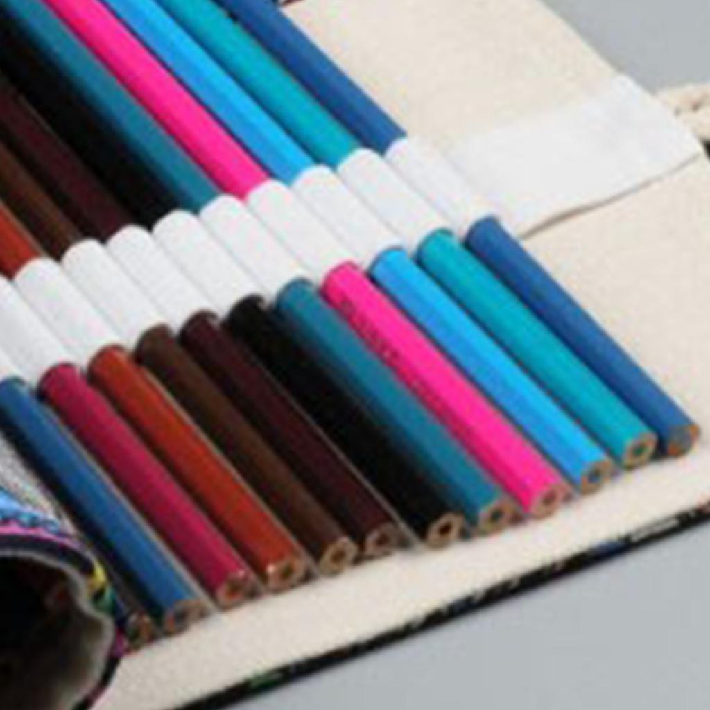 Pencil Wrap Roll Up 72 Slots  Ethnic Style Soft Thick Canvas Pen Curtain for Artist Author Chi
