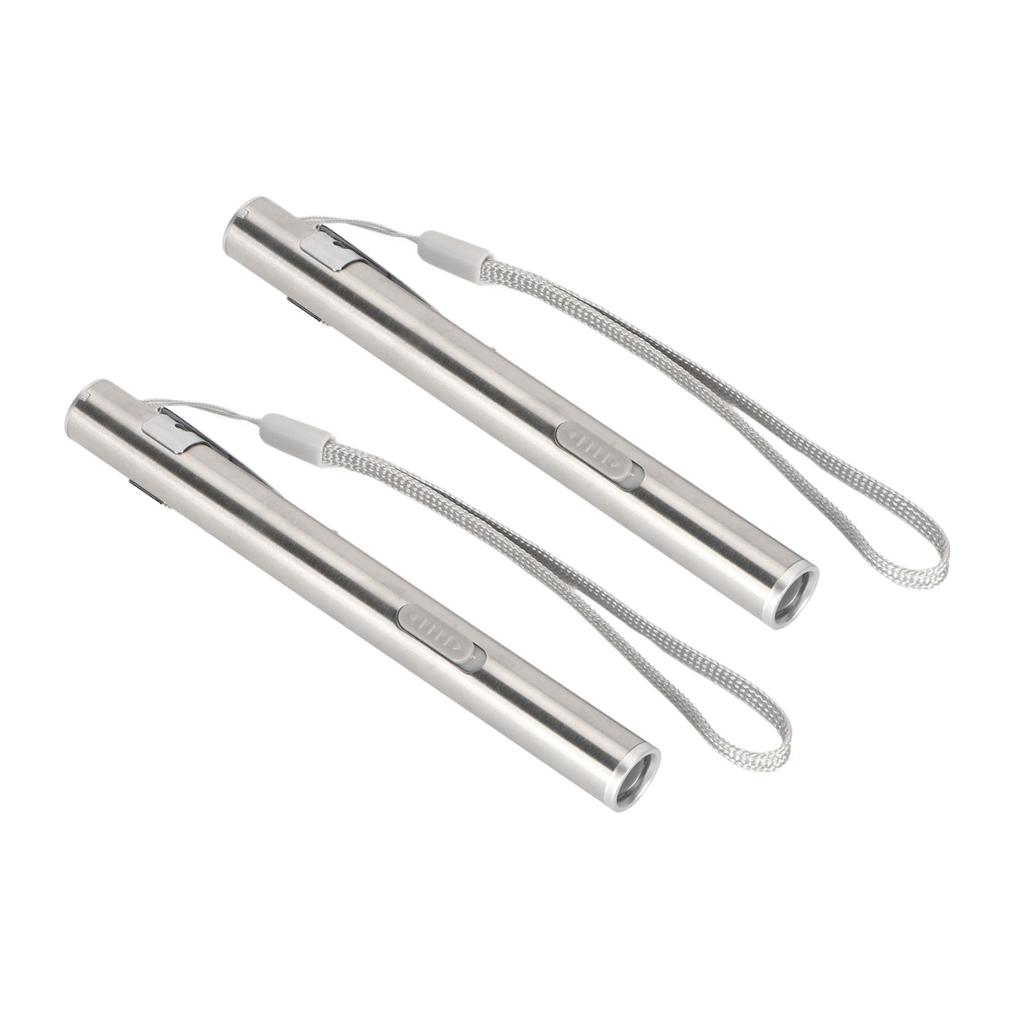 2Pcs Mini Flashlight Pocket Clip Stainless Steel ABS Rechargeable 600mAh Battery Pen Flashlight for