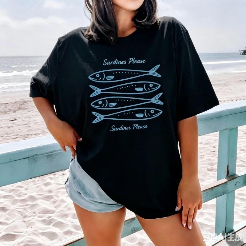 Sardines Please Tshirt Minimalist Fish Graphic Tee Casual Summer Tops Black Tshirt Versatile Daily Wear For Unisex