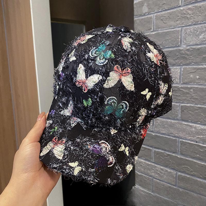 Новая летняя бейсболка с принтом бабочки для женщин Элегантный солнцезащитный дышащий и модный уличный меховой козырек от солнца с утиным язычком