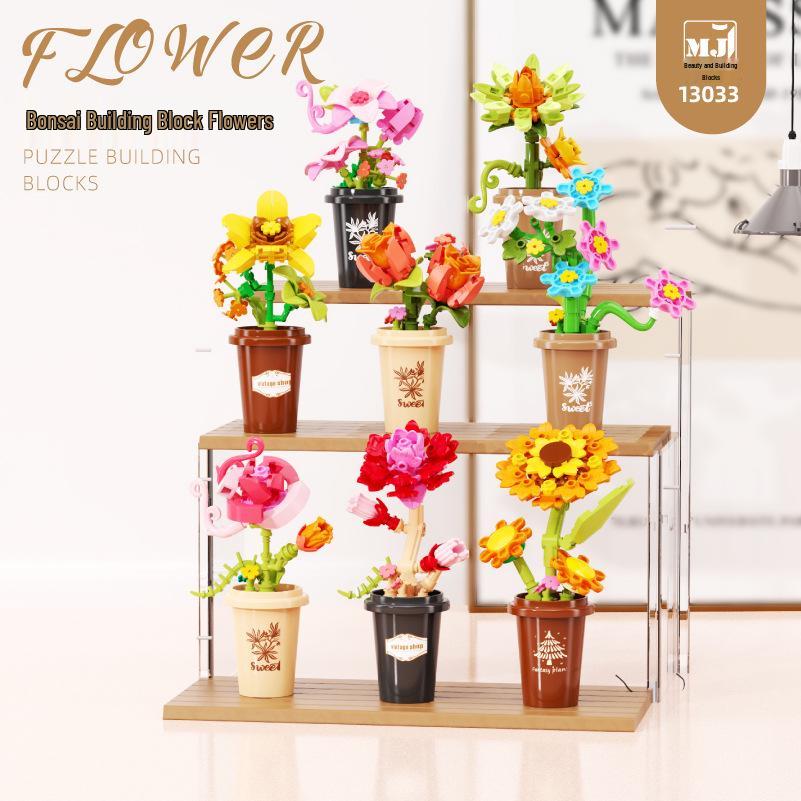 Building Block Flower Bouquet - Decorative Simulated Floral Gift for Girls
