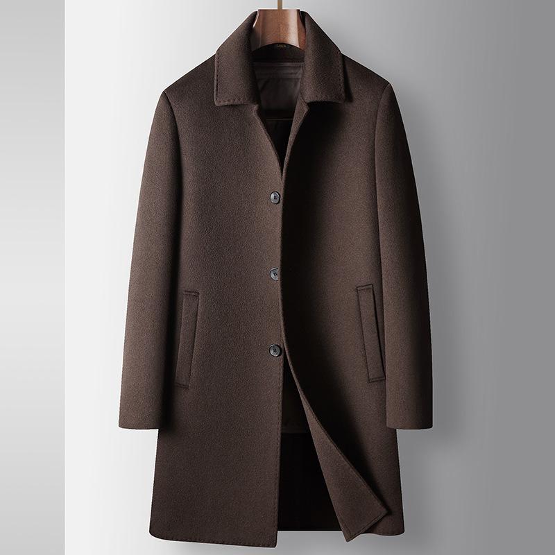 Men's Woolen Coat Autumn and Winter Medium and Long Executive Lapel Take-off Goose Down Liner Middle-aged Business Double-sided Woolen Coat