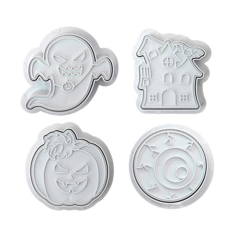 2023 Новый набор из 4 формочек для печенья на Хэллоуин, набор инструментов для резки торта, форма для печенья, тыквы, дома призраков, помадки, форма для выпечки, сахарная поделка