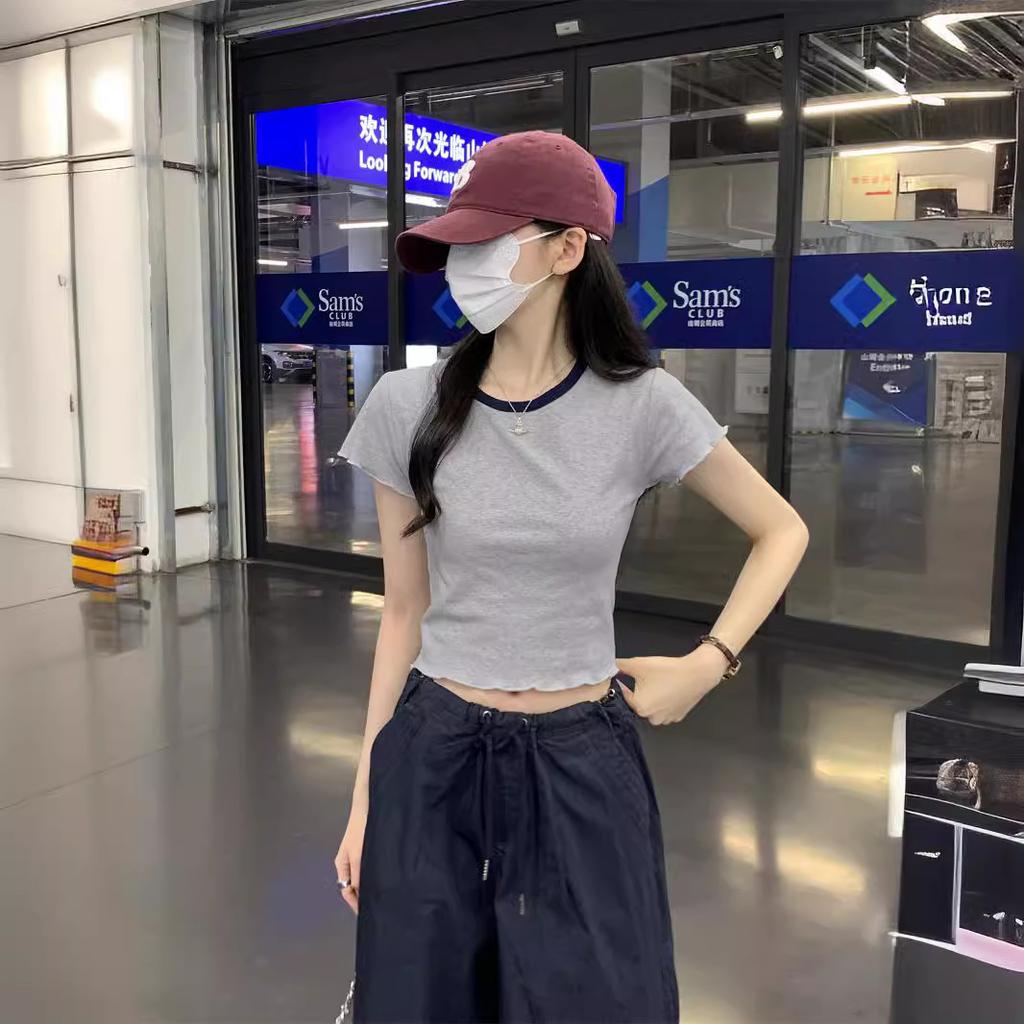 Футболка с короткими рукавами для женщин, летняя, новая, облегающая, универсальная, с короткими плечами, однотонная, для студентов