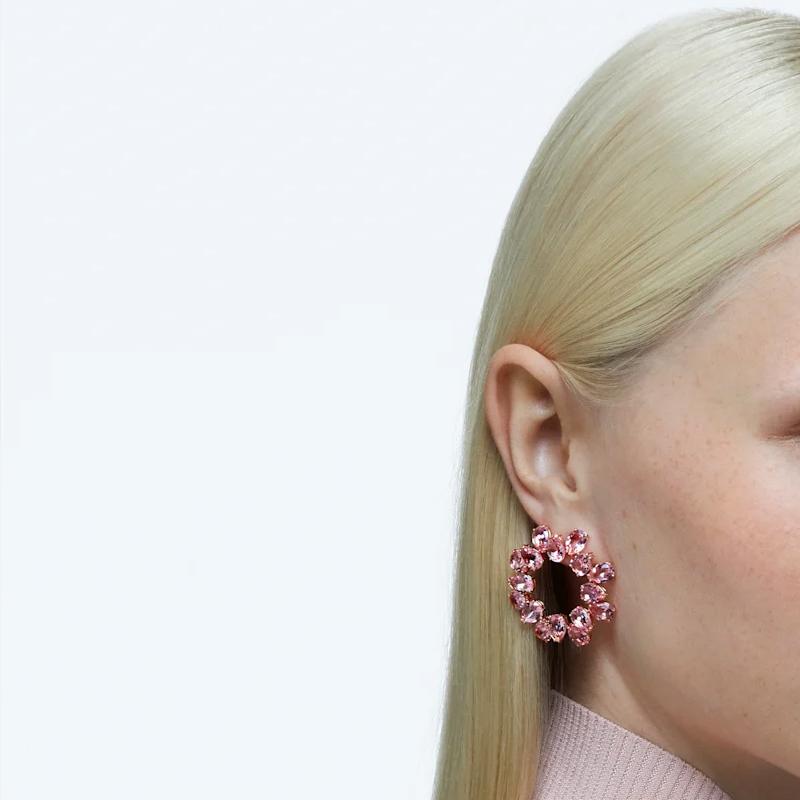 Swarovski Серьги-кольца большого размера Millenia с кристаллами огранки «груша» для женщин, розовые 5614932