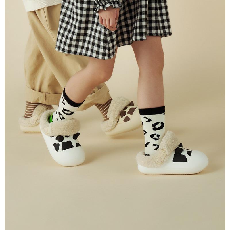 Модные новые детские хлопковые тапочки с рисунком коровы, теплые и водонепроницаемые, осенне-зимняя обувь для девочек из хлопка