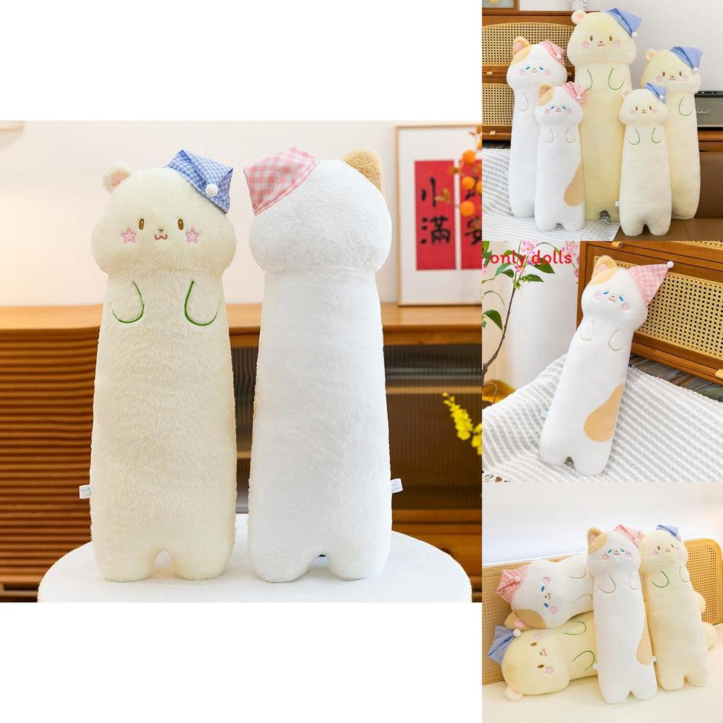 Plush Star Cat Long Animal Pillow With Sleepcap Design For Girls Sleep Relaxation Bedside Support