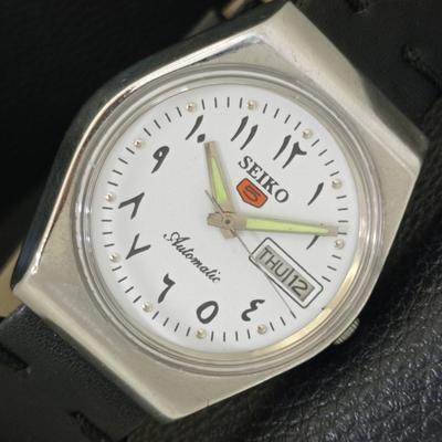 ЯПОНИЯ ВИНТАЖ SEIKO 5 АВТОМАТИЧЕСКИЕ 6309A МУЖСКИЕ ЧАСЫ С АРАБСКИМ БЕЛЫМ ЦИФЕРБЛАТОМ a701494-5