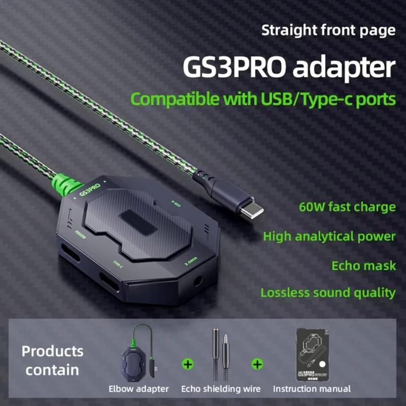 Аудиоадаптер Type-C для наушников GS3pro, поддерживающий передачу данных 480 Мбит/с, с прямыми/угловыми разъемами для игр