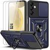 Protective Case - BOOLING - for Samsung Galaxy S24 - Rigid - Navy Blue - 2 Tempered Glass