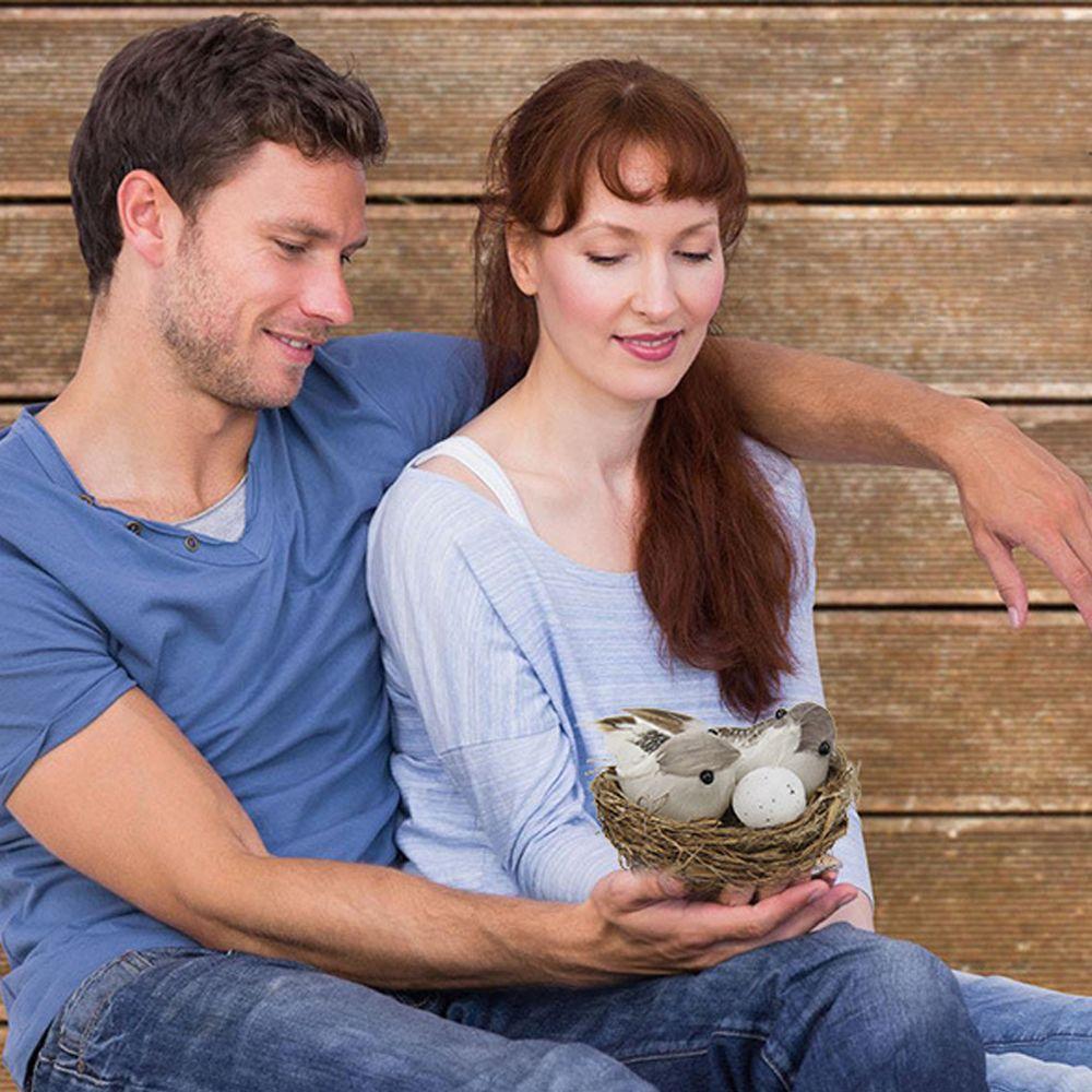 Handmade Craft Home House Decoration Realistic Feathered Birds Egg Bird Nest Artificial Craft Birds