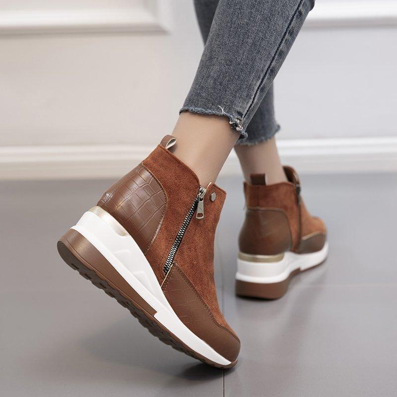 Женские короткие ботинки, женские ботильоны на танкетке из мягкой кожи на молнии в стиле ретро, ​​осенне-зимние ботинки на платформе, ботильоны, женская обувь