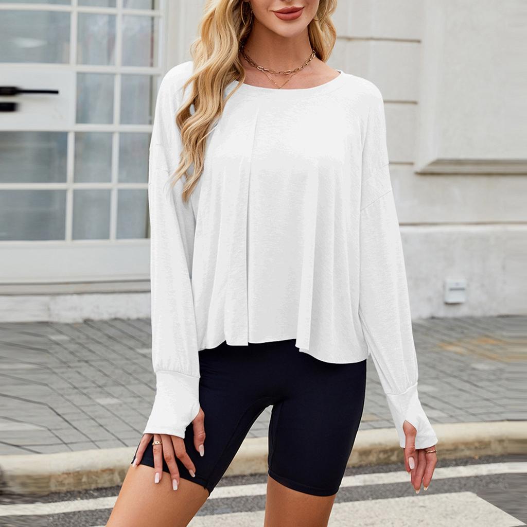 Весна и лето новая однотонная блузка для отдыха и спорта свободная с длинным рукавом для йоги для женщин
