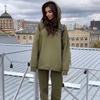 Осень/Зима Европейская и Американская Мода: Однотонный свитшот, повседневный костюм-двойка с большими карманами