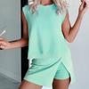 Women's Summer Cotton Two Piece Outfits Sleeveless Tank Top And Mini Split Skirts with Built-in Shorts Set Casual Lounge Tracksuit