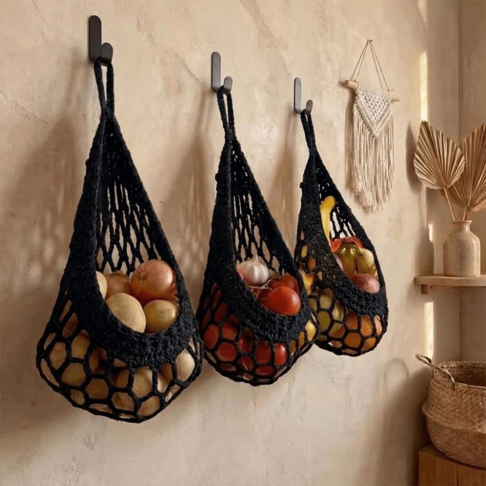 3Pcs/Set Breathable Lattice Fruit Storage Basket Teardrop Shape Vegetable Woven Basket Bathroom