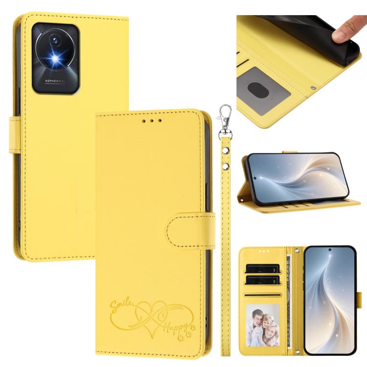 Happy Heart Pattern Magnetic Closure Vegan Leather Phone Case With Wrist Strap For vivo X200 FE