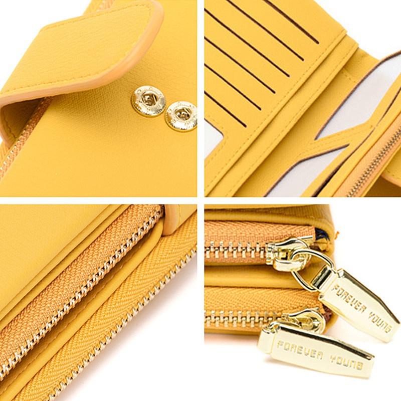 RFID двухслойный женский кожаный длинный кошелек с держателем для карт большой емкости, кошелек-клатч