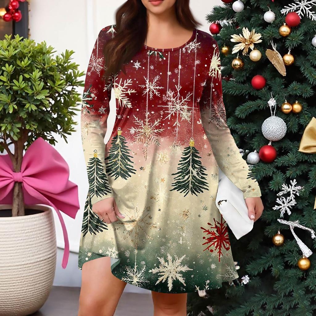 Женское повседневное платье большого размера с градиентным принтом, карманом, круглым вырезом и длинными рукавами, для весны/осени