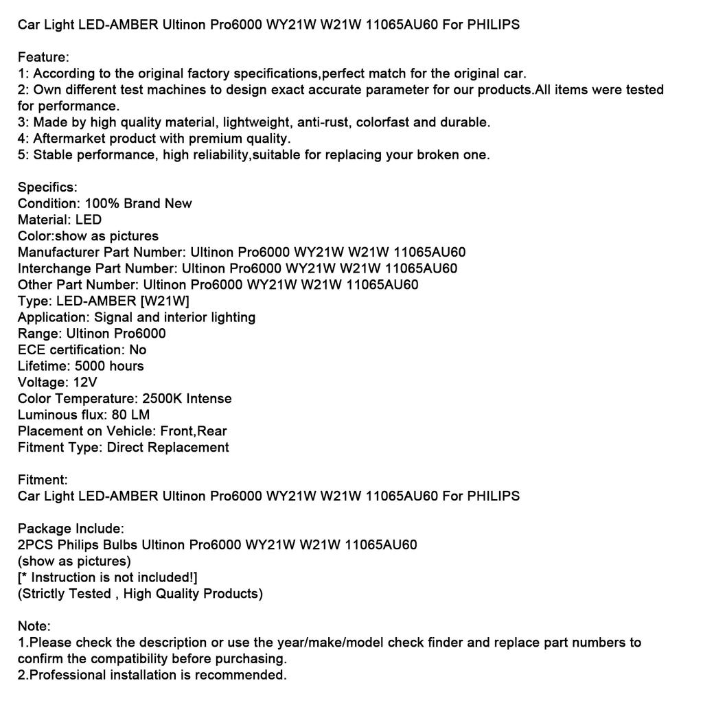 Car Light LED-AMBER Ultinon Pro6000 WY21W W21W 11065AU60 For Philip