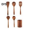 5/6 шт. Набор деревянных кухонных принадлежностей с антипригарным покрытием, кухонные принадлежности с держателем, удобная ручка, набор лопаток, прочный деревянный эргономичный дизайн, кухонные инструменты для легкого