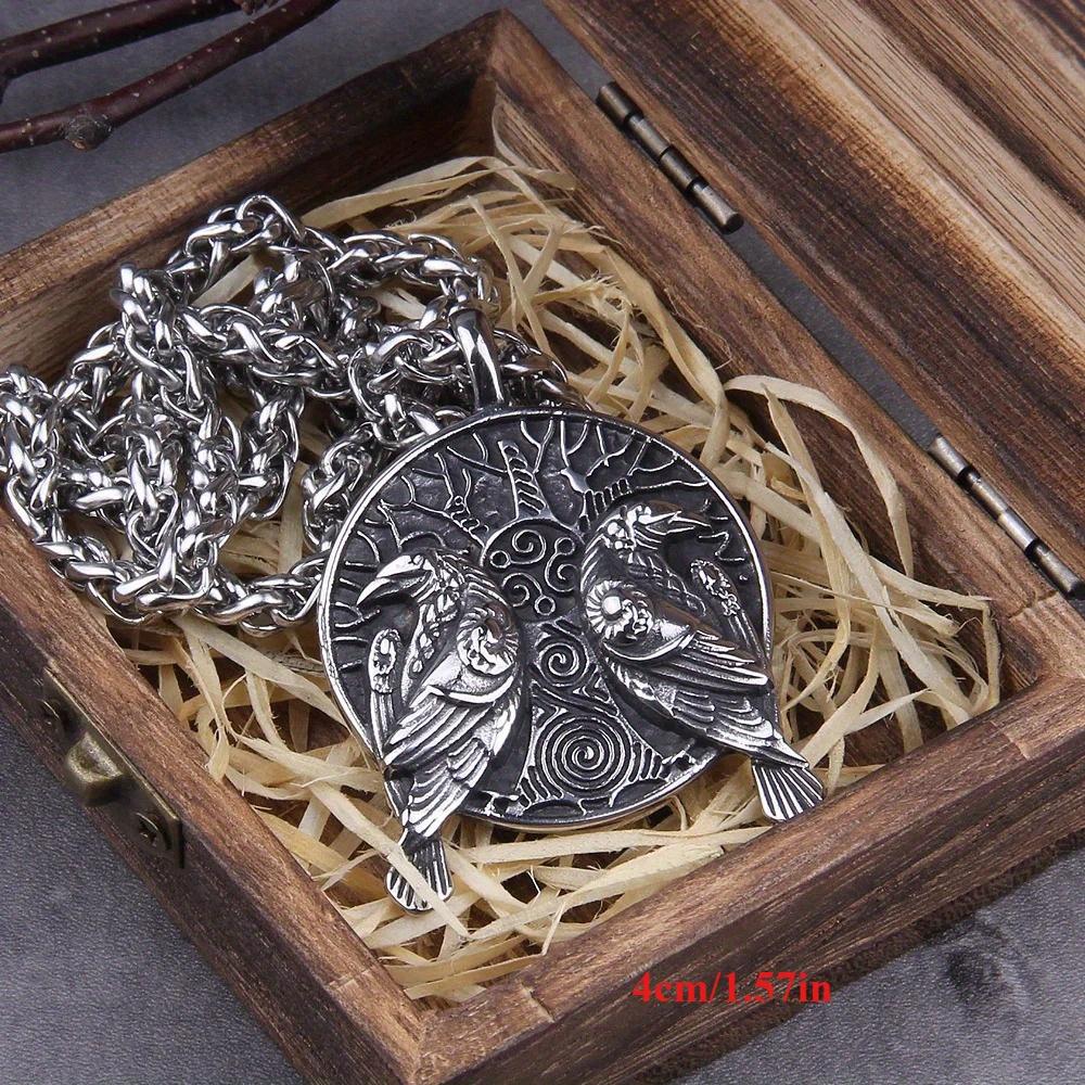 Nordic talisman crows of odin two crows huginn and muninn pendant on tree of life necklace